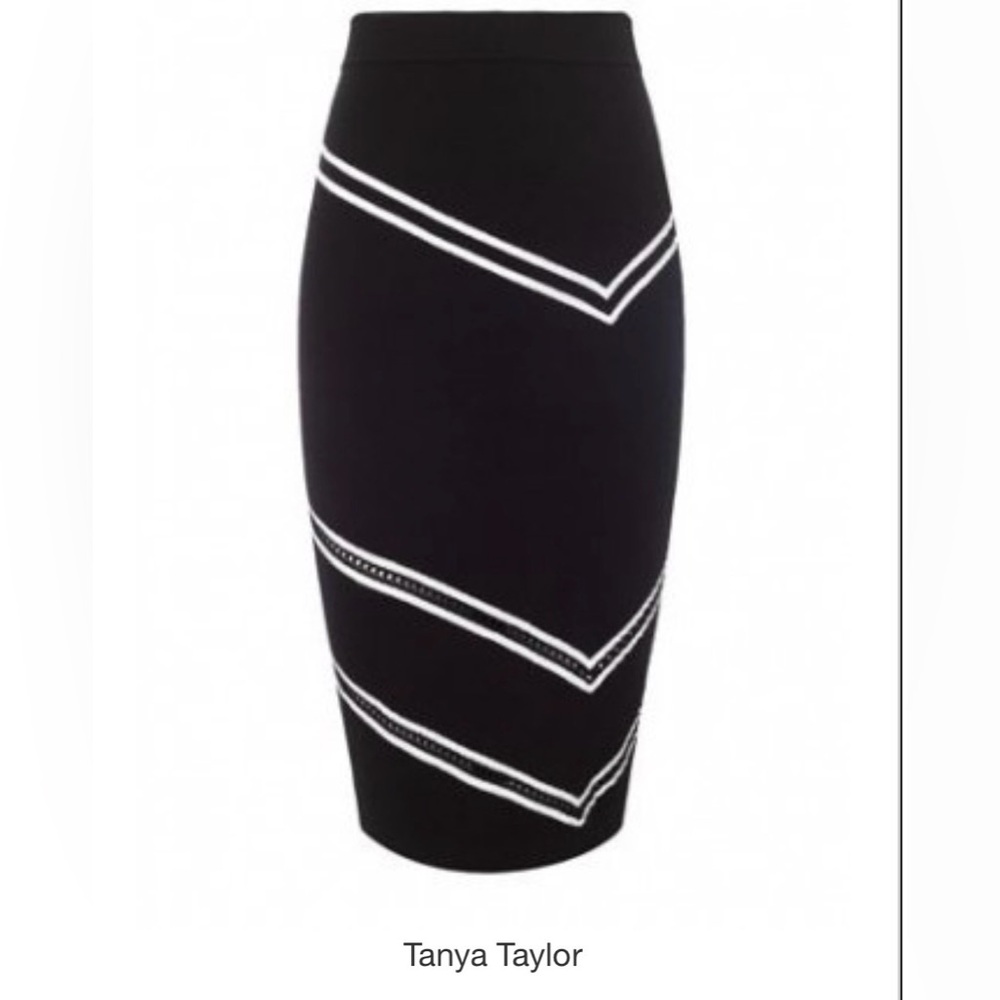 Tanya Taylor Peggy Chevron knit Black Pencil Skirt with White Accent office chic